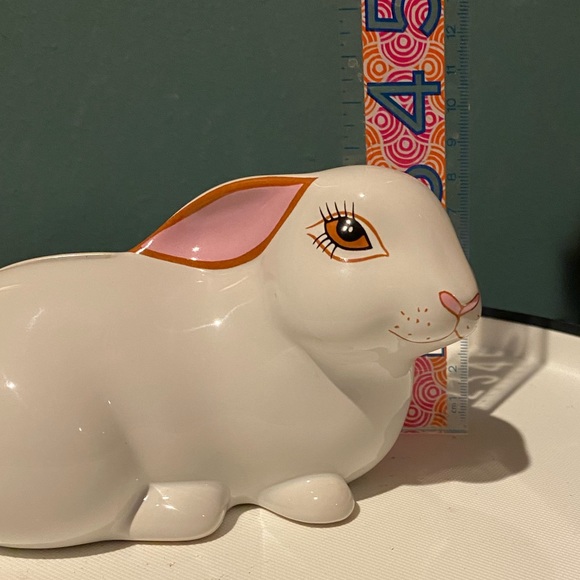 Lynn Chase Designs Ceramic Bunny Rabbit Coin Bank with Butterfly Neiman Marcus - Picture 7 of 7